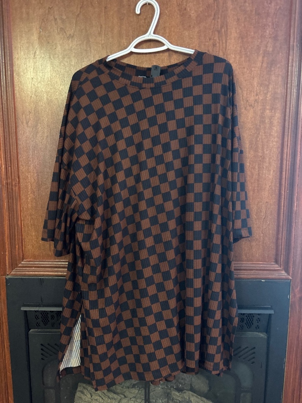 Dressed in Lala matching set Lex ribbed playsuit brown black checkered 3XL